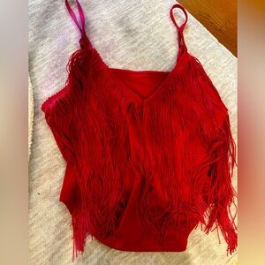 Red fringe top. Adjustable straps. size medium.  NWOT. Shein